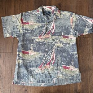 Polo Ralph Lauren Vintage Camp Loop Collar Sailboat AOP Shirt Mens Medium